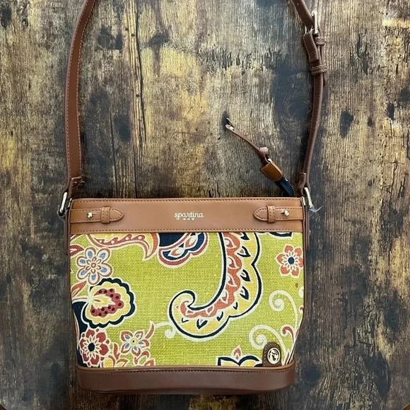 Spartina 449 leather & linen handbag - Picture 1 of 16